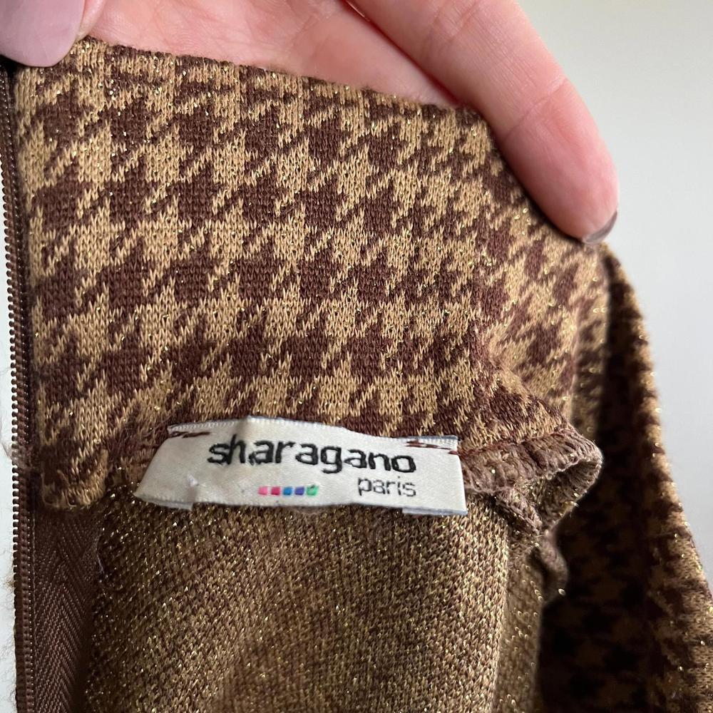 Vintage 70s Houndstooth Dress with Gold Sparkles, Sleeveless, Small - Picture 8 of 9